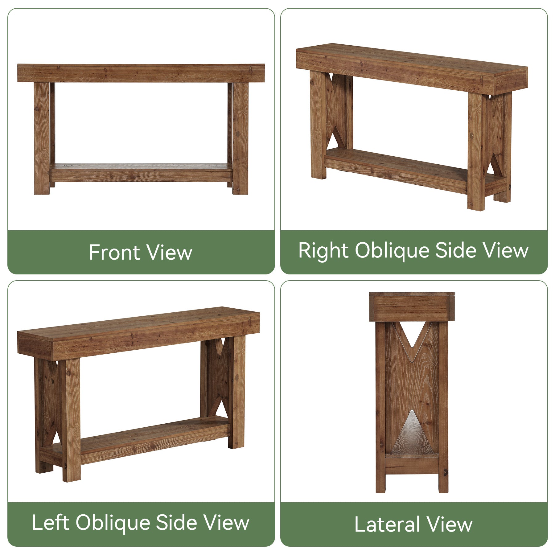 63" Solid Wood Console Table, 2-Tier Entryway Sofa Table with X-Shaped Support Frame