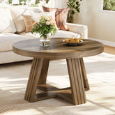 31.5" Round Coffee Table, Farmhouse Center Table with Solid Tabletop for Living Room 3