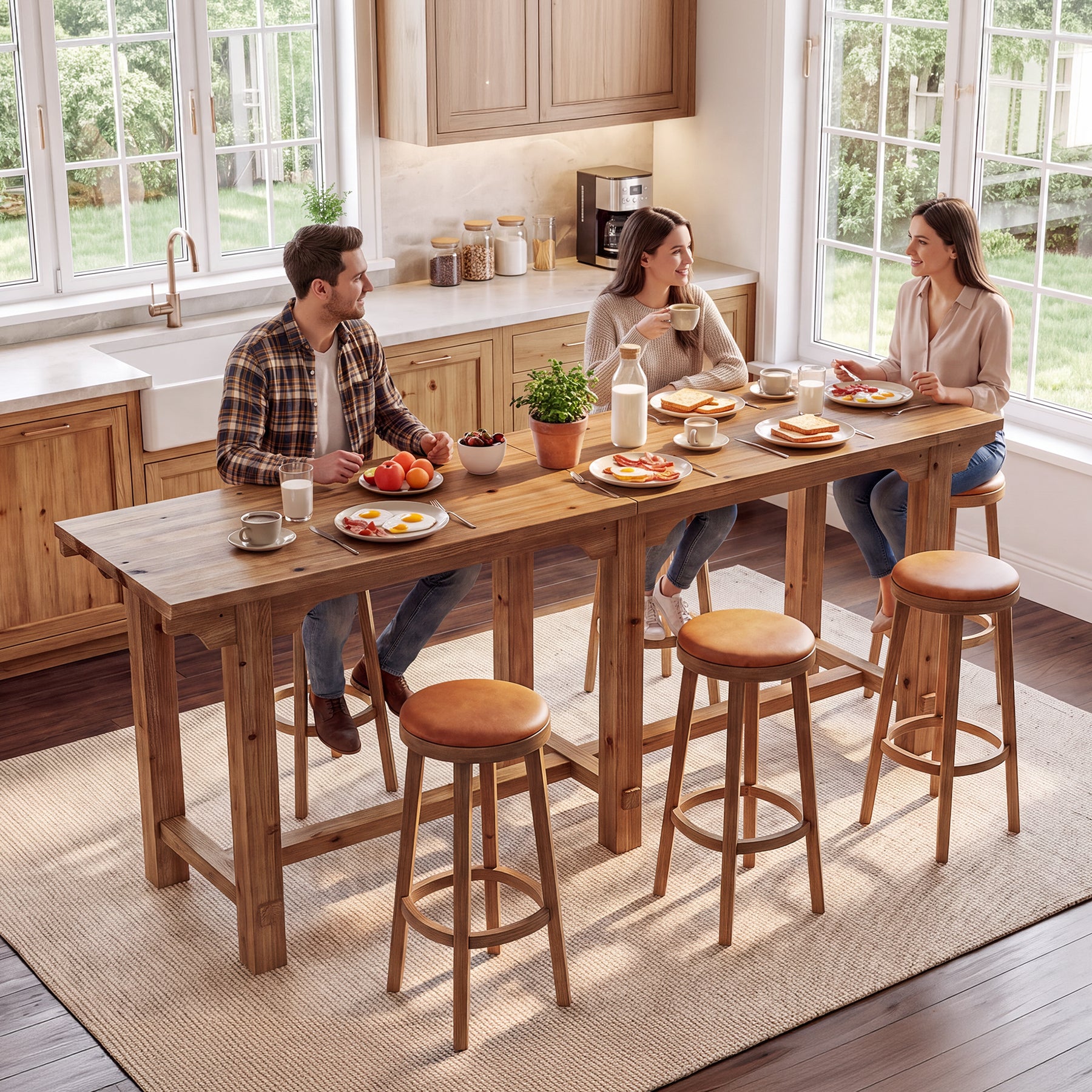 79" Extra Long Bar Table for 6-8, Counter Height Solid Wood Pub Table, Narrow High Top