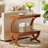 Solid Wood End Table, Narrow 2-Tier Side Table with Storage Shelf 3