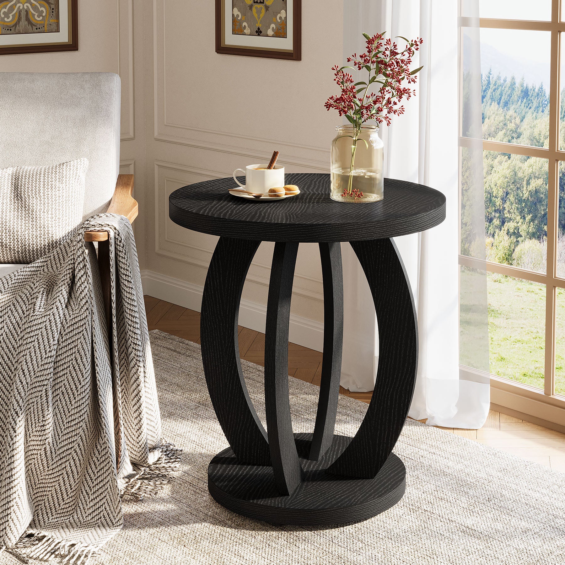 Round End Table, Accent Side Table with Storage for Small Space
