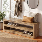 55" Entryway Bench, 3-Tier Shoe Bench End of Bed Seat for Hallway, Bedroom 3
