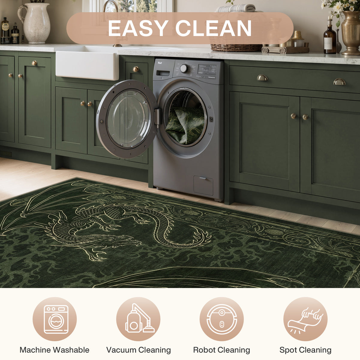 Tribesigns Washable Dragon Rug for Living Room,Non Slip Stain Resistant Indoor Carpet for Dining Room Office Home Decor