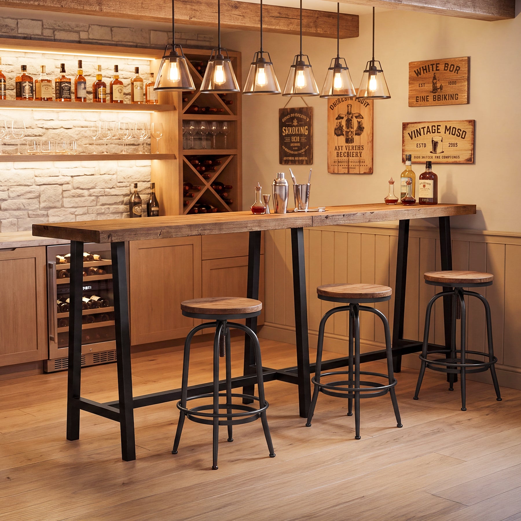 86" Extra Long Industrial Bar Table, Counter Height Solid Wood Pub Table, Narrow High Top