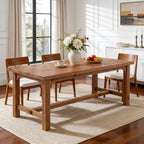 Solid Wood Dining Table, 63" Rectangular Kitchen Table with Foot Bar