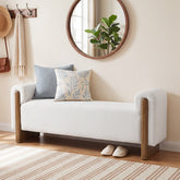 55" Upholstered Entryway Bench with Arms, Modern Cushion Seat, Solid Wood Base, Living Room 3