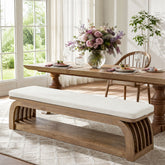 55" Upholstered Dining Bench, 2-Tier Farmhouse Kitchen Bench with Unique Hollow Legs 3