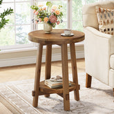 19.6" Round End Table, Solid Wood Side Table with 2-Tier Storage 3