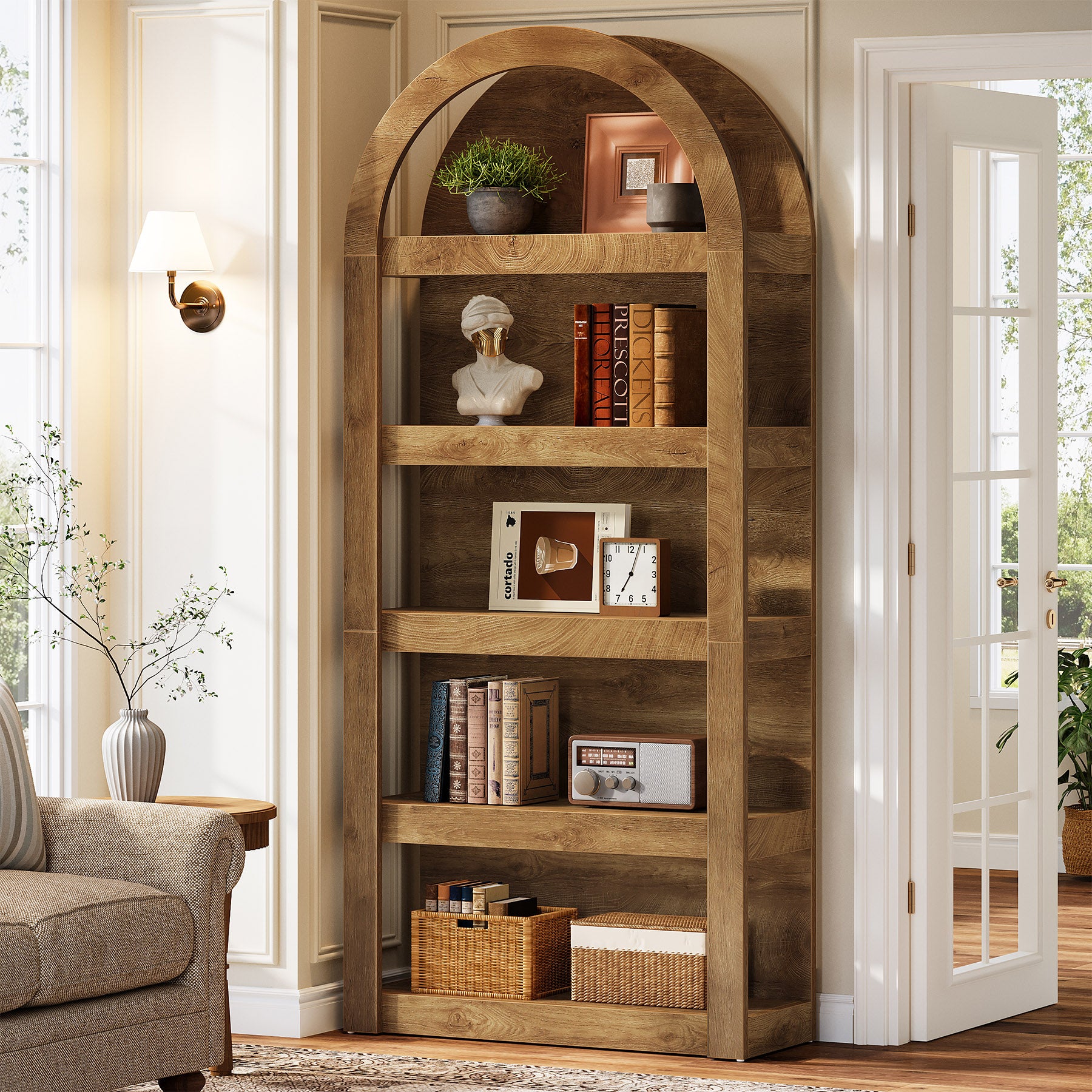 5-Tier Arched Bookshelf, 71" Tall Rack Bookcase Display Shelf for Home Office