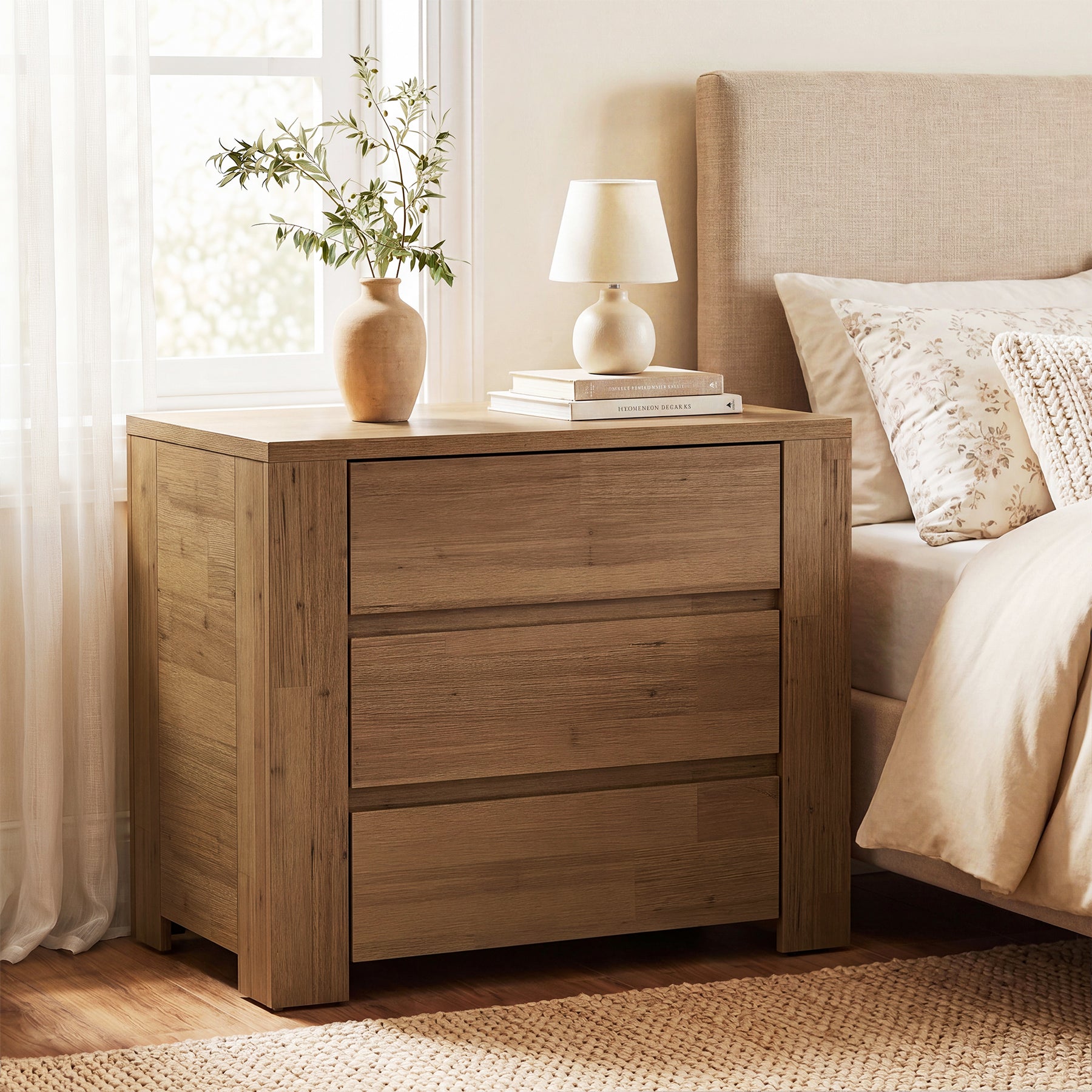31.5" Wide Nightstand, Oversized Bedside Table with 3 Drawers for Bedroom