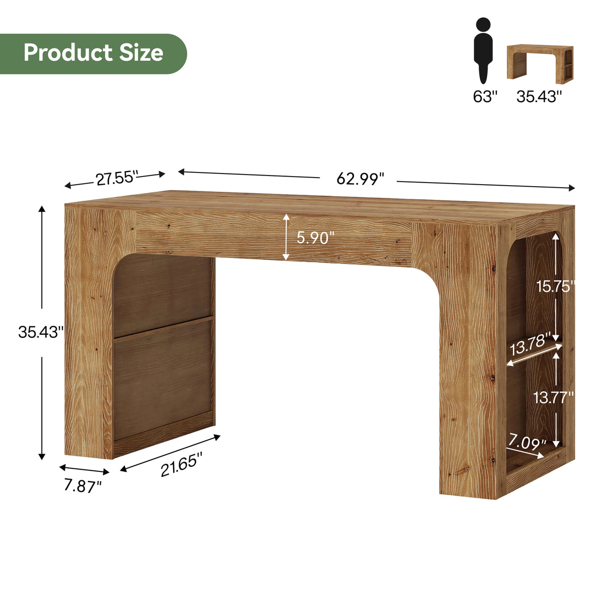 63" Solid Wood Counter Height Bar Table with Storage Shelves, Dining Room