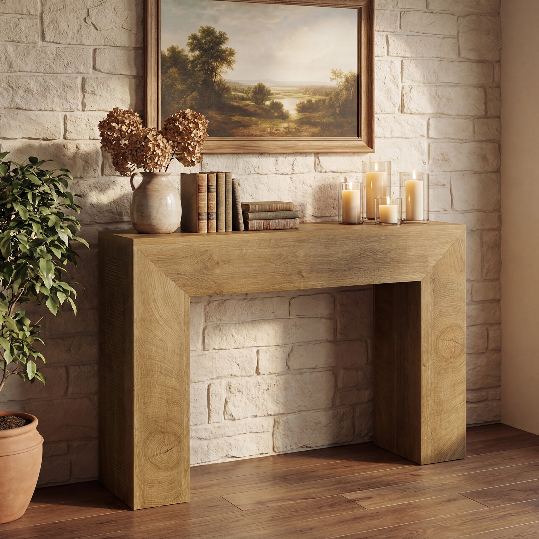 43.3" Entryway Console Table, Small Sofa Table with Fluted Design Behind Couch