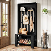 70.8" Freestanding Hall Tree with Shoe Bench and Hooks 3