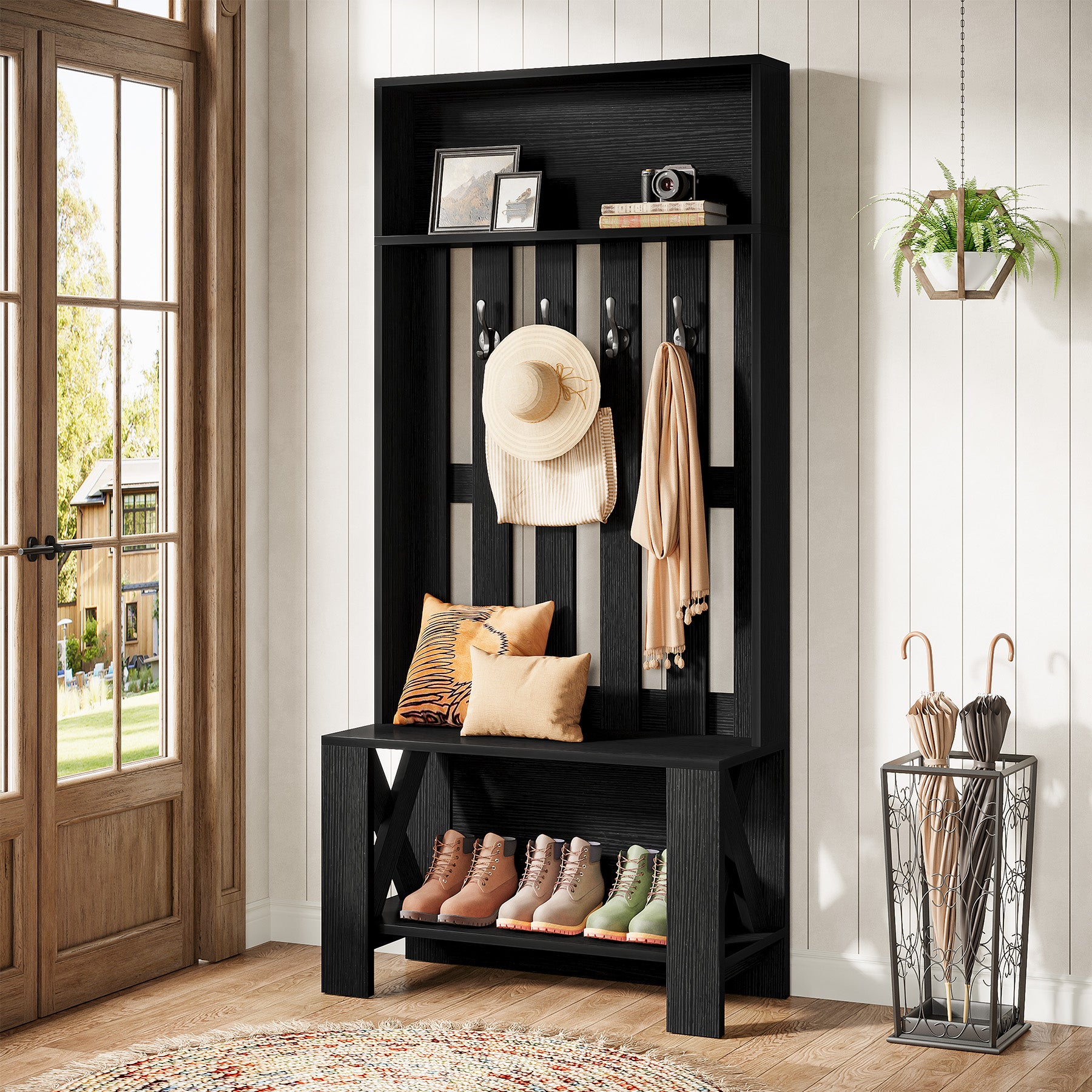 70.8" Freestanding Hall Tree, Coat Rack with Shoe Bench and Hooks