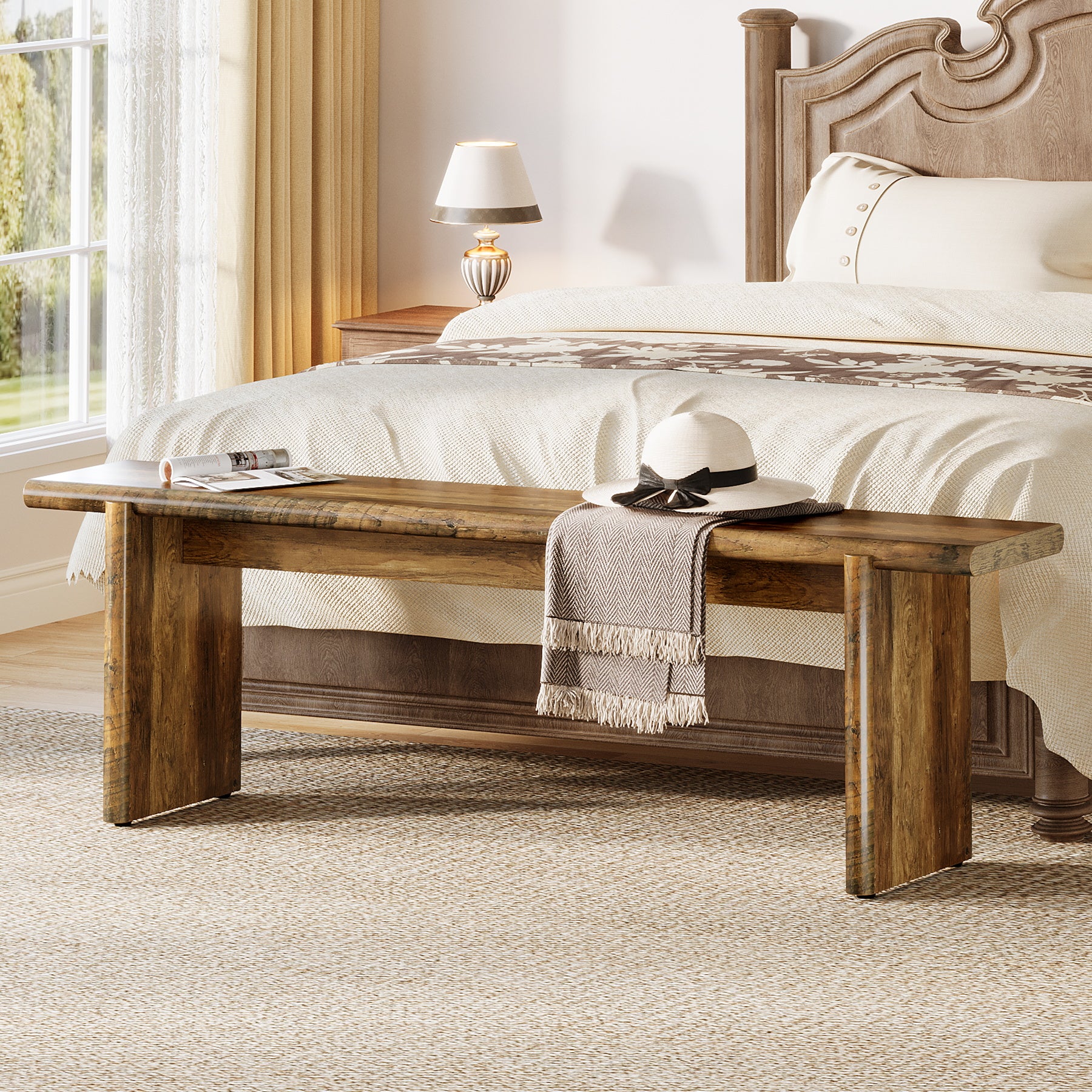 59" Entryway Bench, Farmhouse Shoe Bench Seat for Hallway