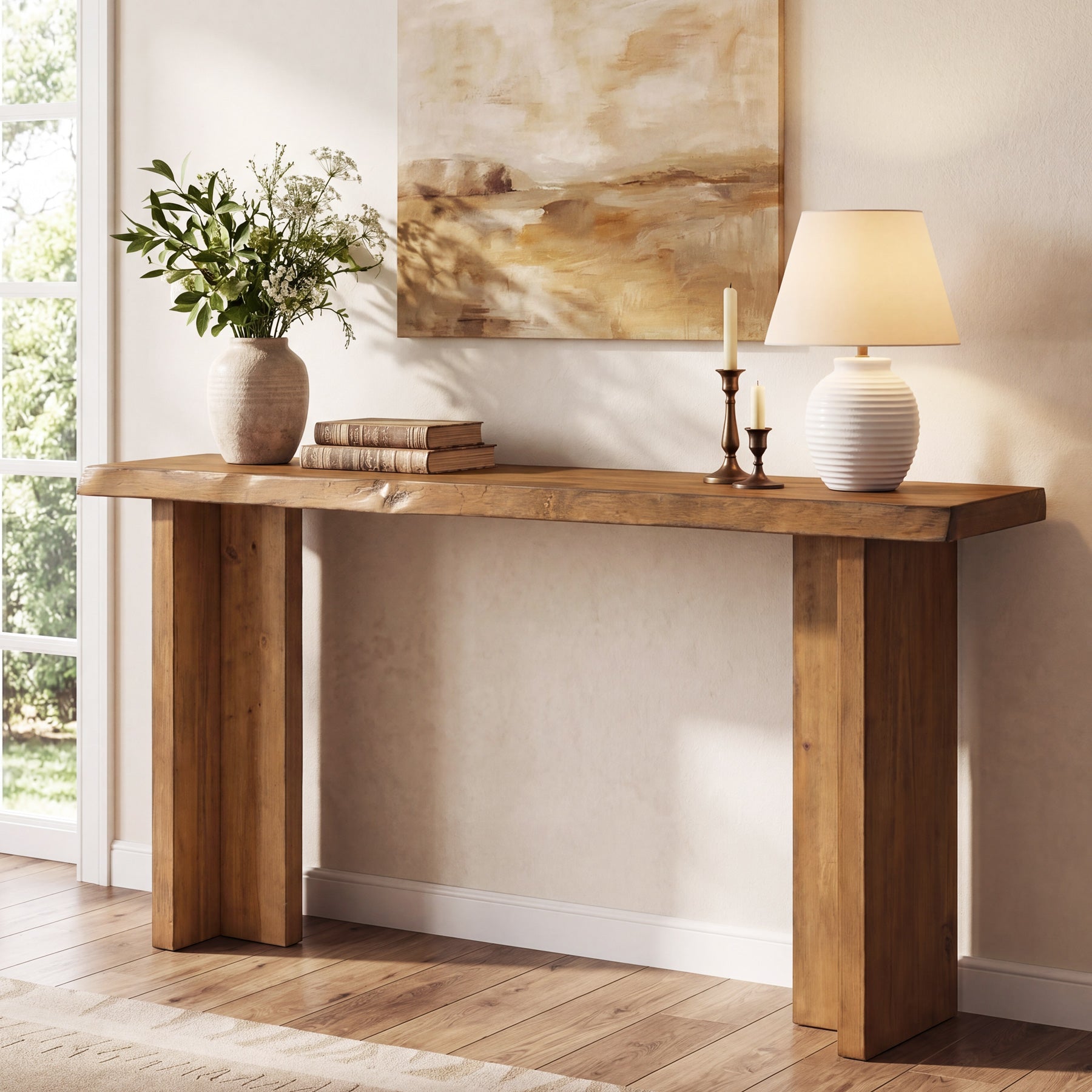 63" Solid Wood Console Table, Narrow Farmhouse Sofa Table for Entryway, Living Room