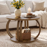 Round Coffee Table, 31.5" Center Table with 2-Tier Storage Shelf & Sculptural Curved Base 3