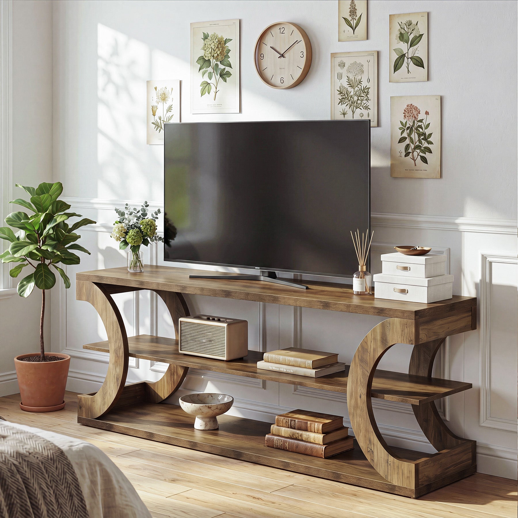 63" TV Stand for TVs up to 70", Farmhouse Entertainment Center with Shelves for Living Room