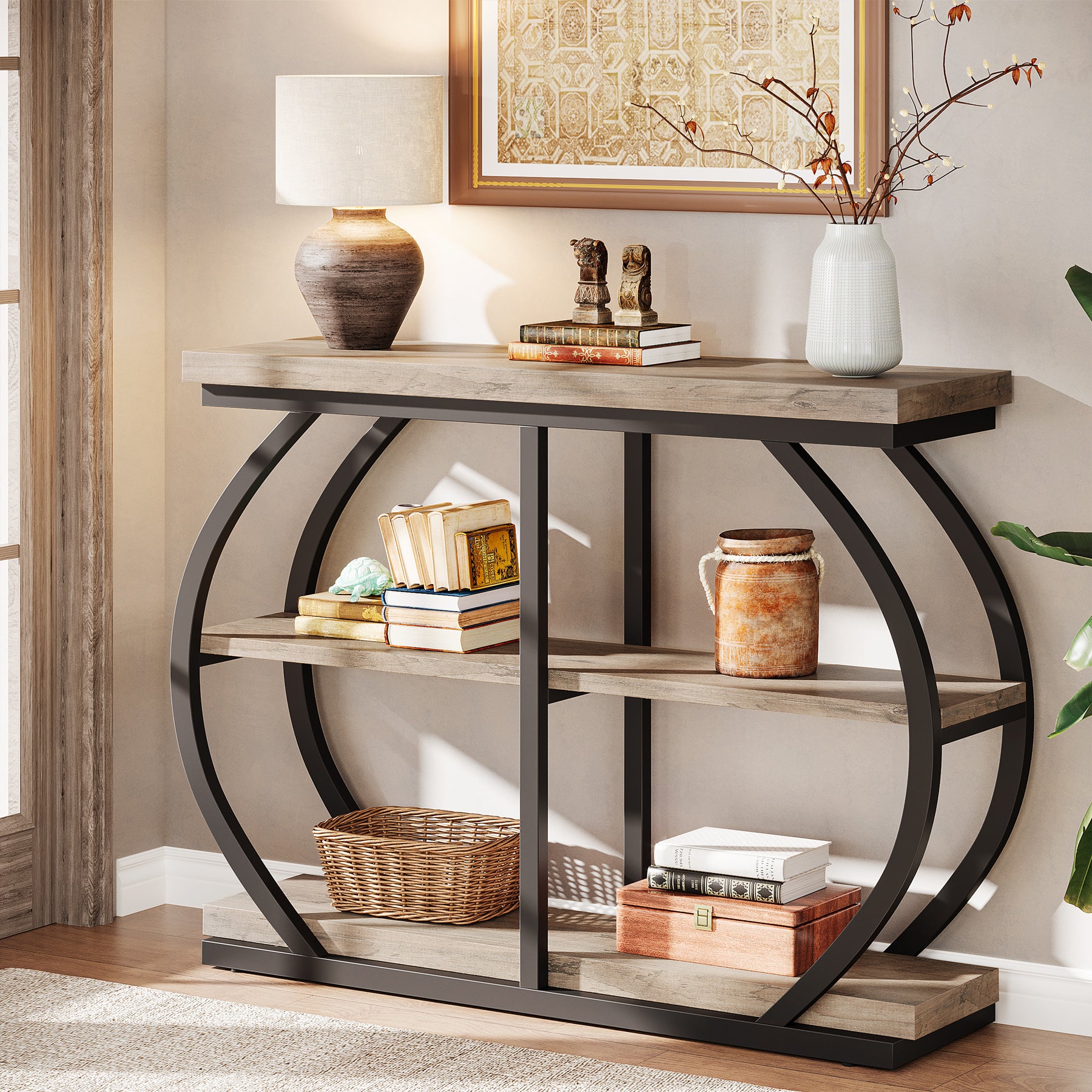 41" Console Table, 3-Tier Sofa Entryway Table with Storage Shelves