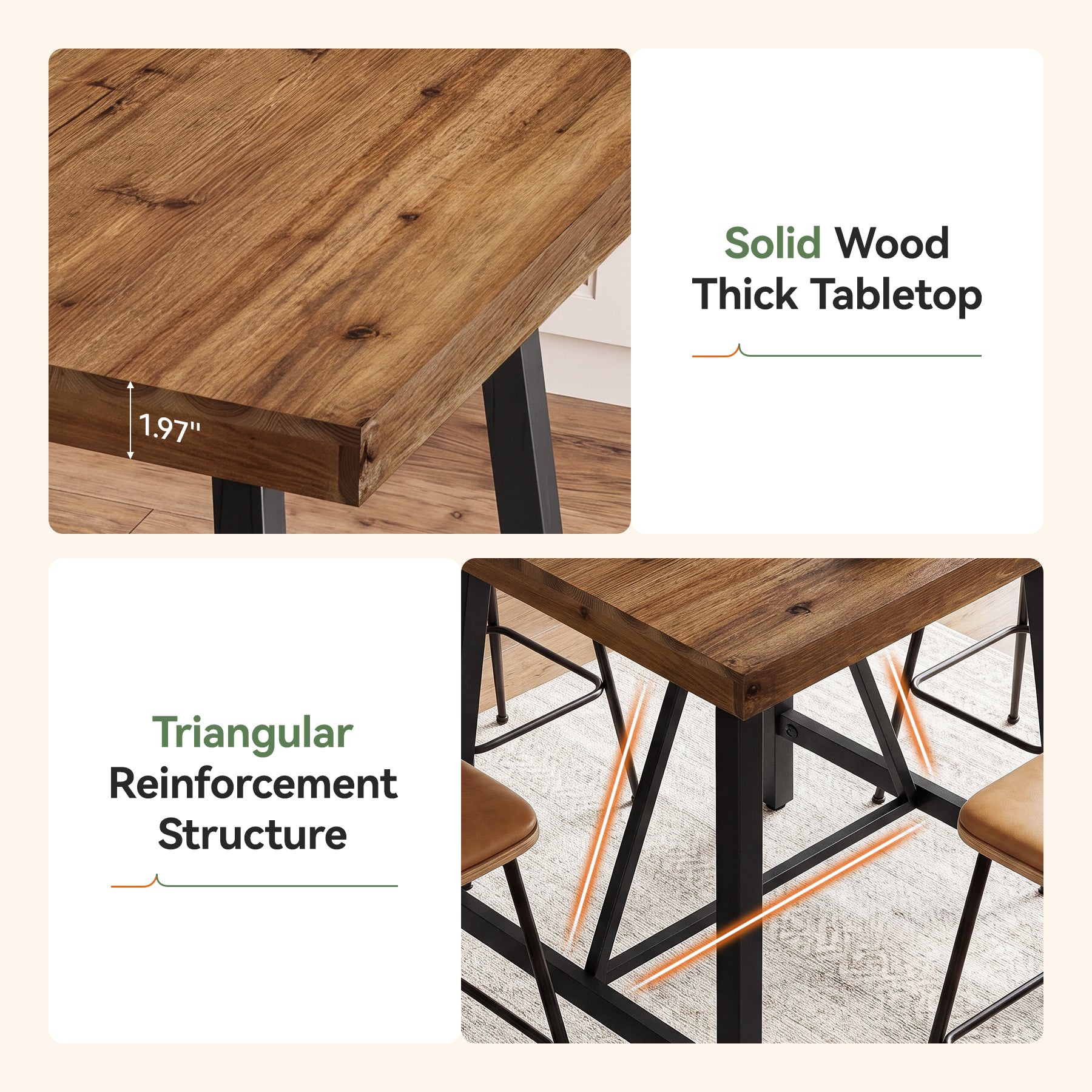 31.5" Solid Wood Bar Table, Counter Height Pub Table Kitchen Dinner Table