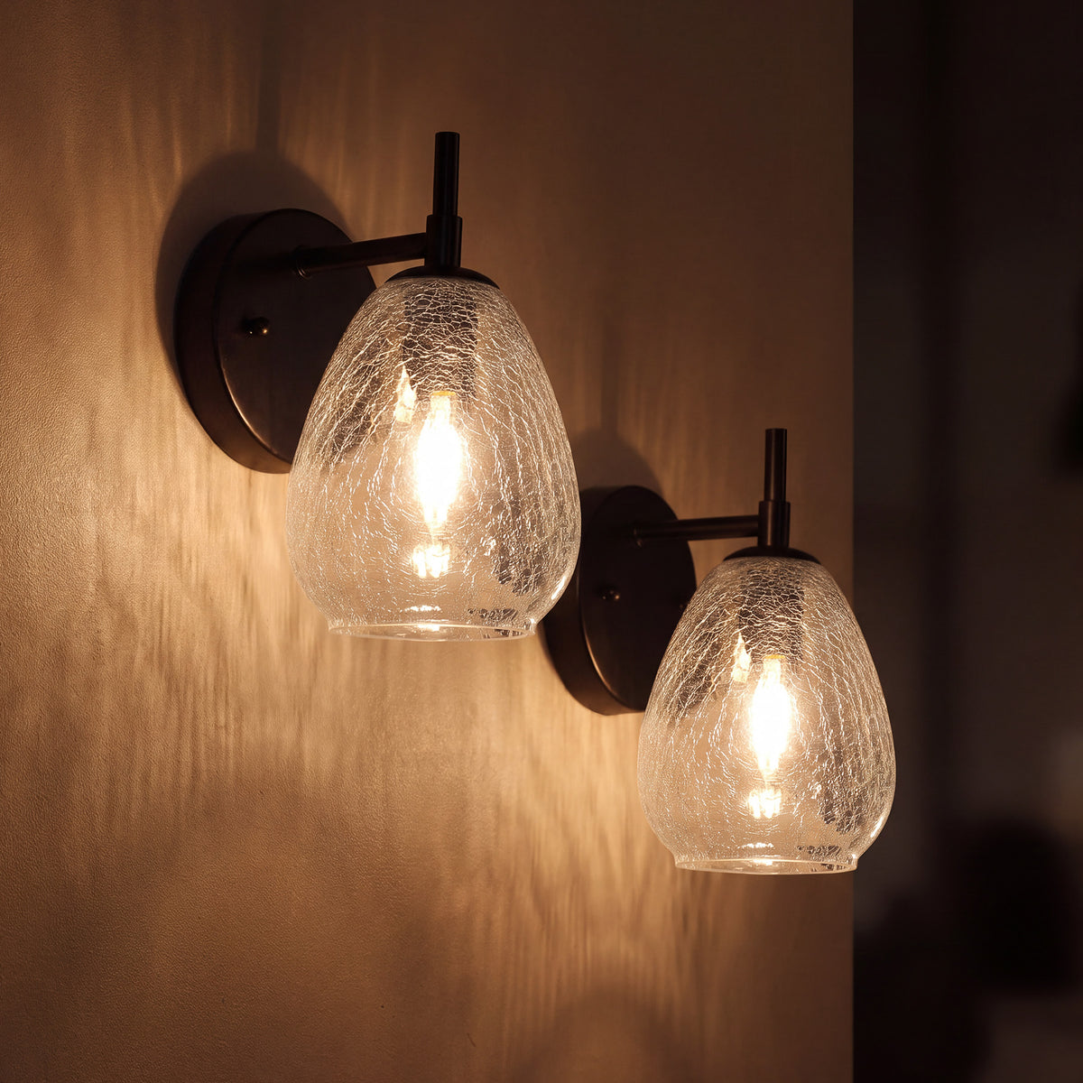 Tribesigns Wall Sconce with Black Crackle Glass, Indoor Wall Light Set of 2