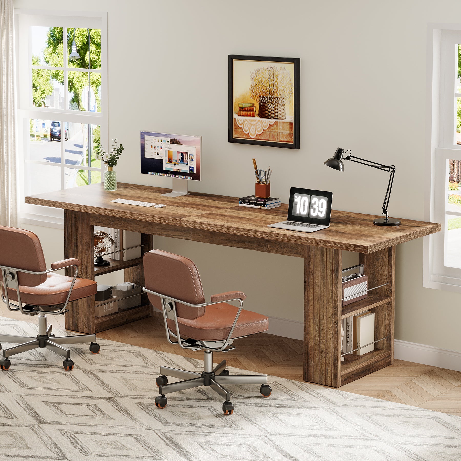 79" Extra Long Office Desk, Conference Table with Storage Shelves for Home Office