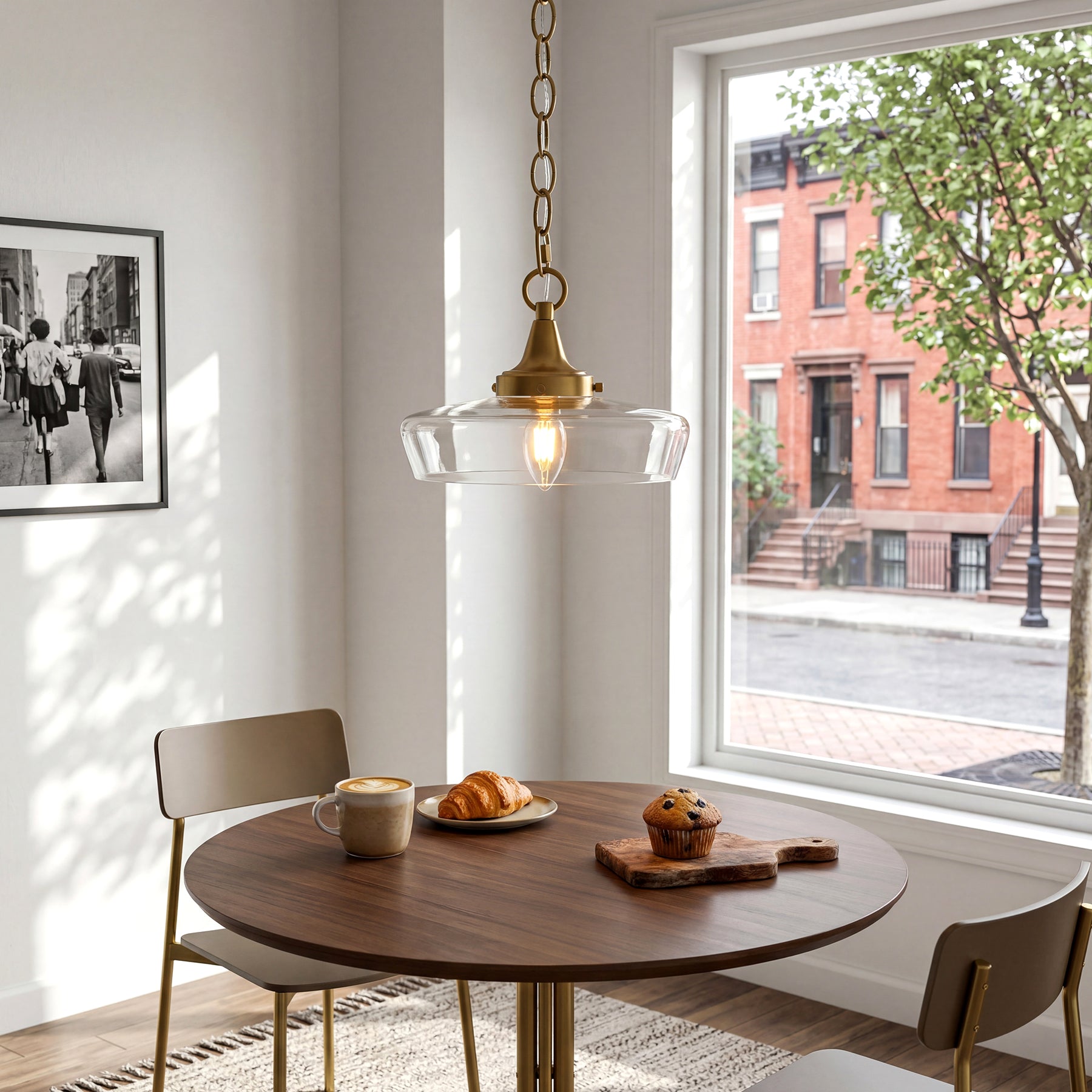 Elegant Light Fixture, 1-Light Glass Shade Pendant Light for Dining Room