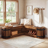 47" L-Shaped Solid Wood Shoe Storage Bench, Corner Entryway Shoe Organizer 3