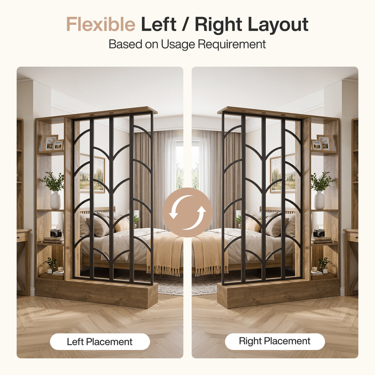 71" Tall Freestanding Room Divider with Shelves, Storage Partition Screen