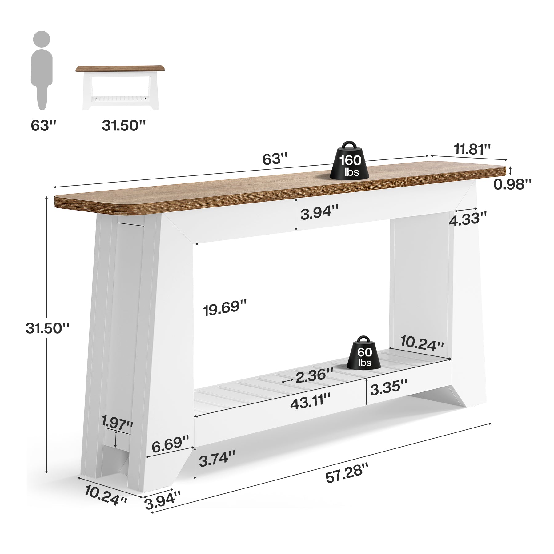 Tribesigns 63-Inch Console Table with Open Slatted Shelf, Modern Rustic Entryway Table for Hallway