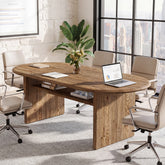 63" Solid Wood Executive Desk, Oval Computer Desk with Storage Shelf for Home Office 3