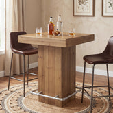 31.5" Square Solid Wood Bar Table, Industrial Counter Height Table with Metal Footrest 3