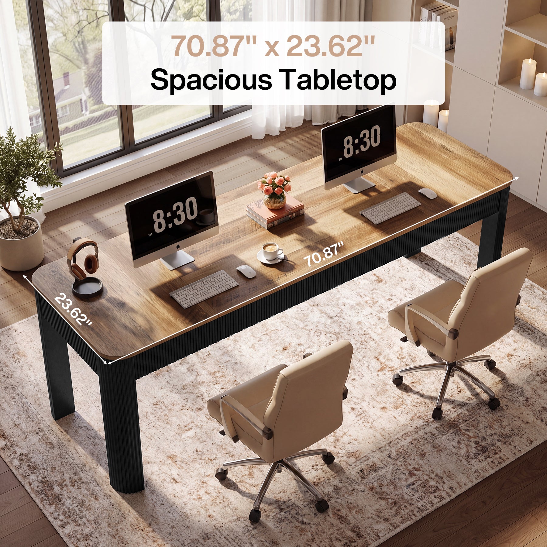 71" Double Desk for Two People, Extra Long 2 Person Computer Desk, Farmhouse Home Office
