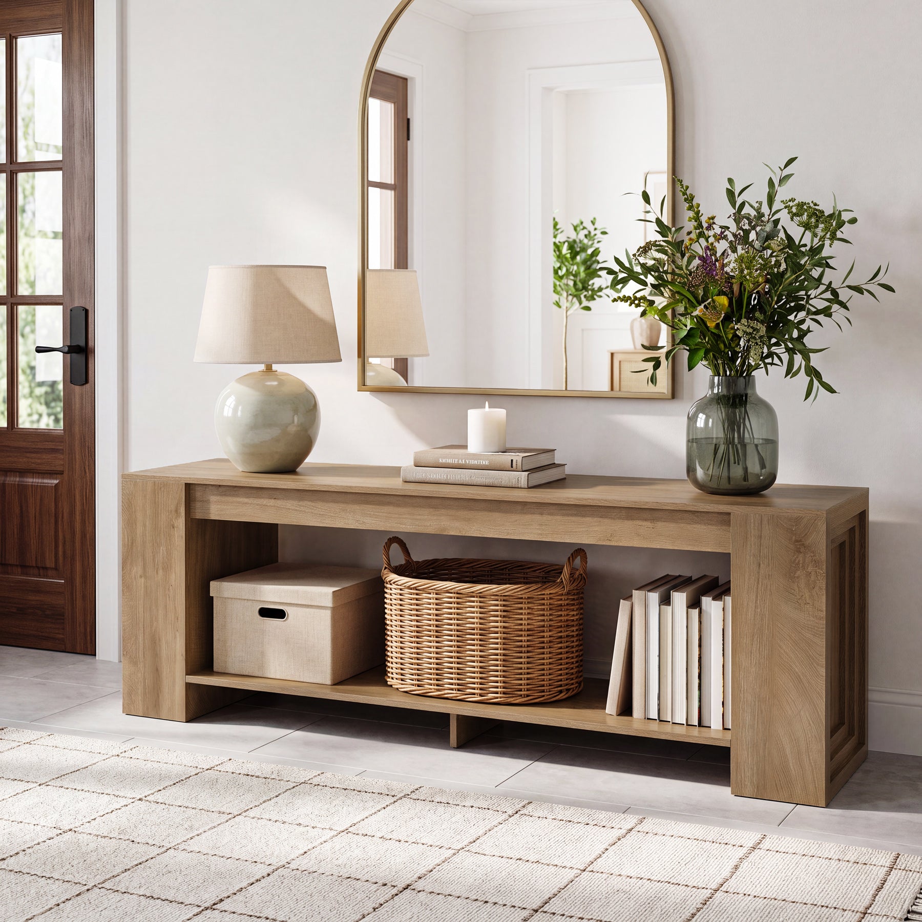 70.8" Entryway Console Table, Farmhouse Sofa Table Behind Couch with Shelf