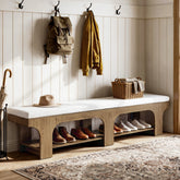70.9" Entryway Shoe Bench with Storage Shelf & Teddy Sherpa Upholstered Seat for 2-3 3
