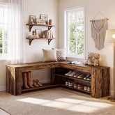 47" L-Shaped Corner Shoe Bench with Storage, Entryway Bench with Open Shelves for Boots & Shoes 3