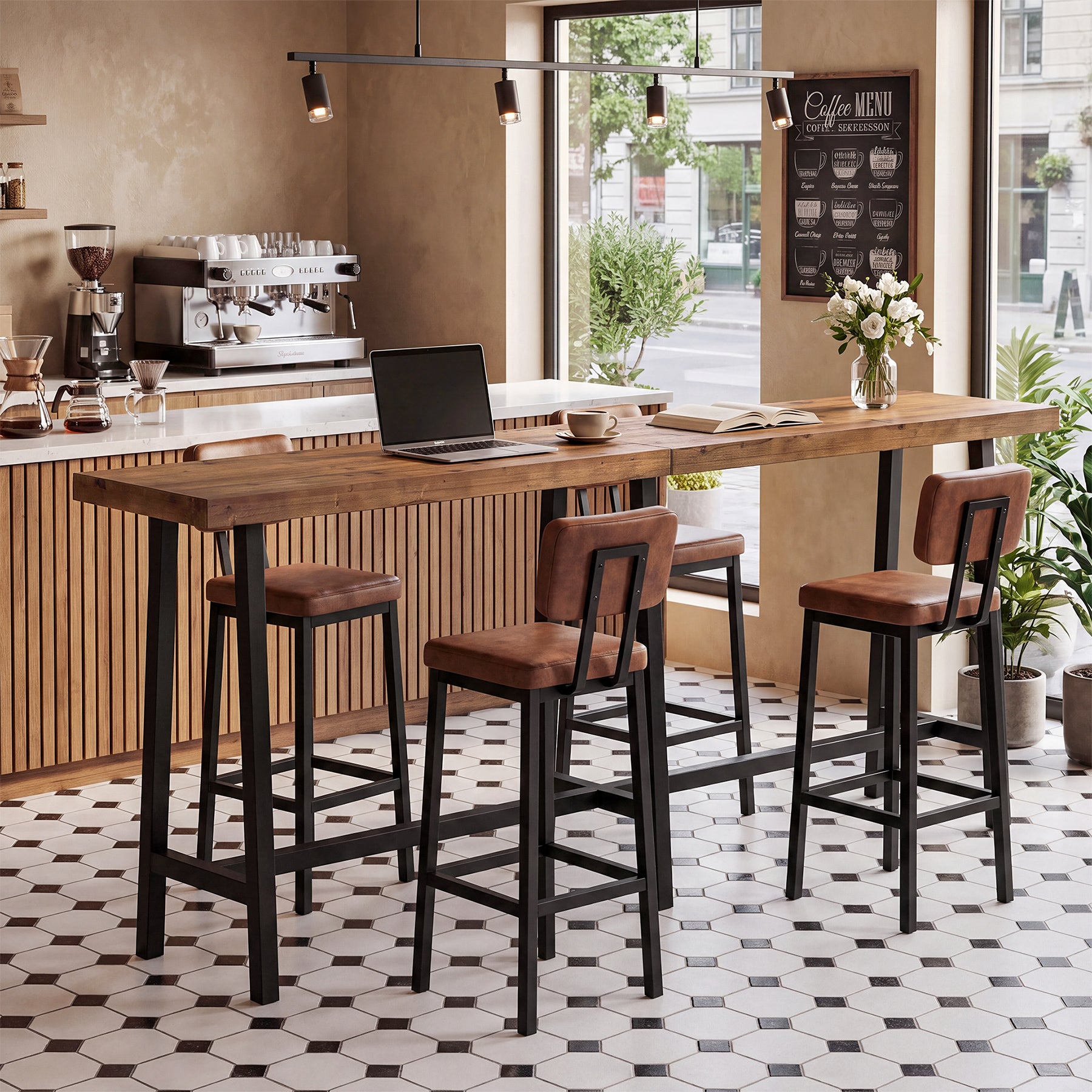 86" Extra Long Industrial Bar Table, Counter Height Solid Wood Pub Table, Narrow High Top