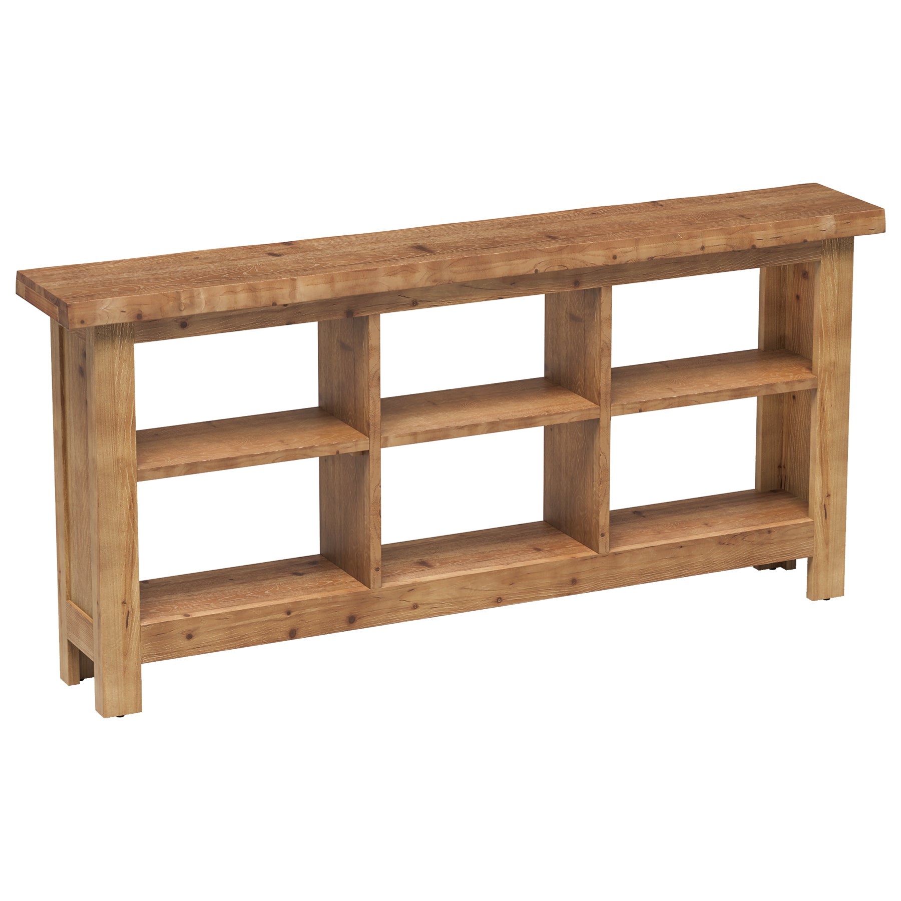 70.8" Long Console Table, 3-Tier Solid Wood Entryway Table with 6 Cubes Shelf
