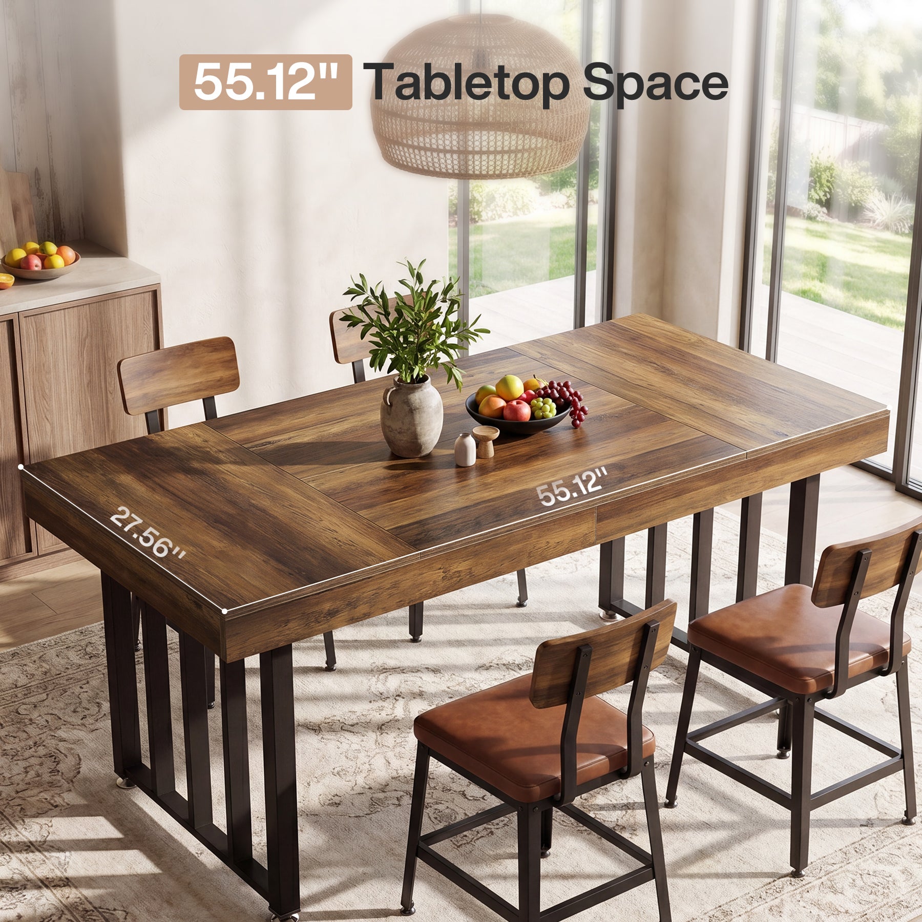 55.12" Dining Table for 4-6 People, Rectangle Kitchen Table with Metal Frame