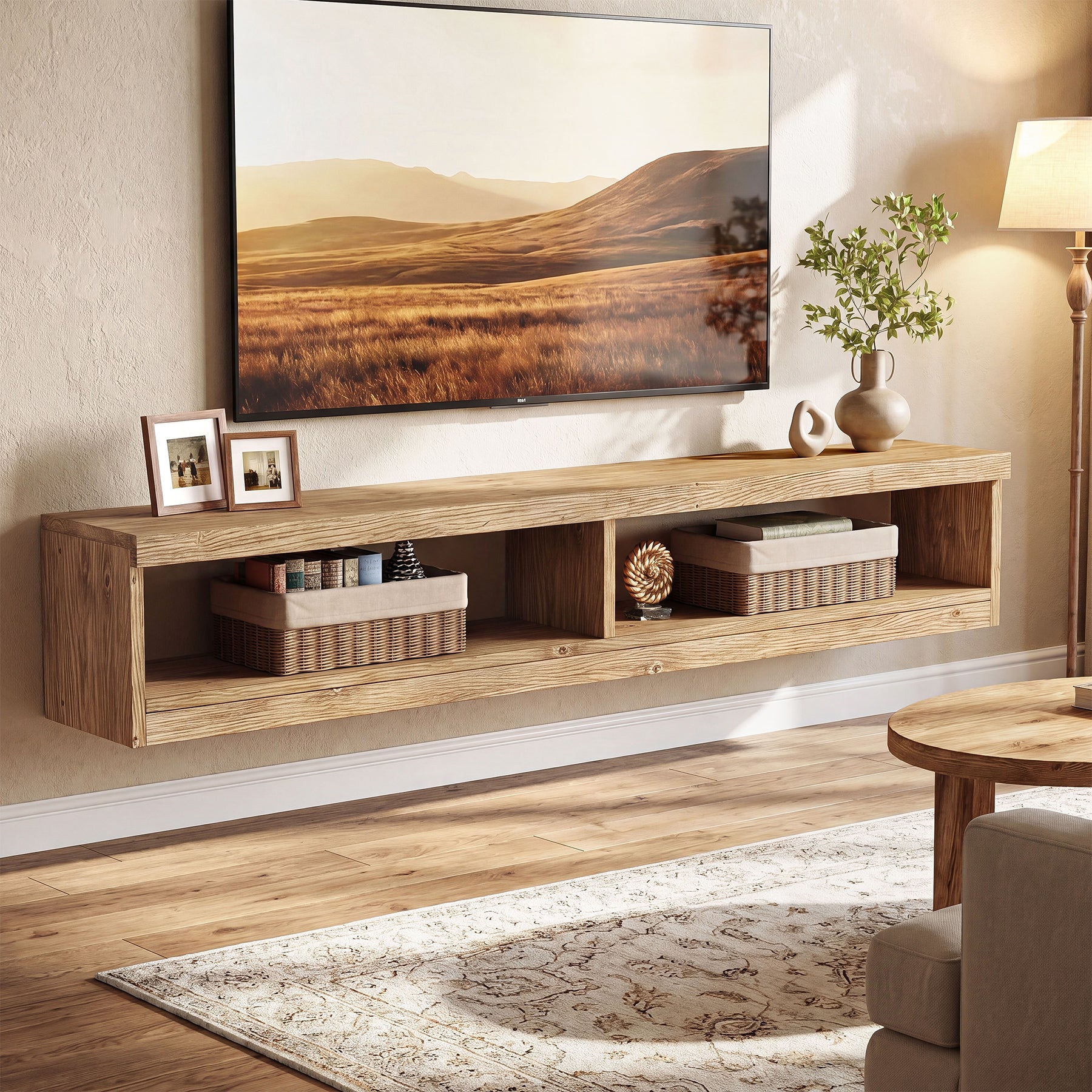 Tribesigns 55-Inch Floating TV Stand, Wall Mounted Solid Wood Media Console for Living Room and Bedroom