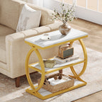 23.6" End Table, Narrow 3-Tier Side Table with Oval Metal Frame