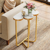 Half-Flower End Table, Faux Marble Side Table with Gold Frame 3