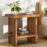 23.62-Inch Solid Wood Nightstand with Storage, Farmhouse Bedside Table with Wooden Base for Bedroom 3