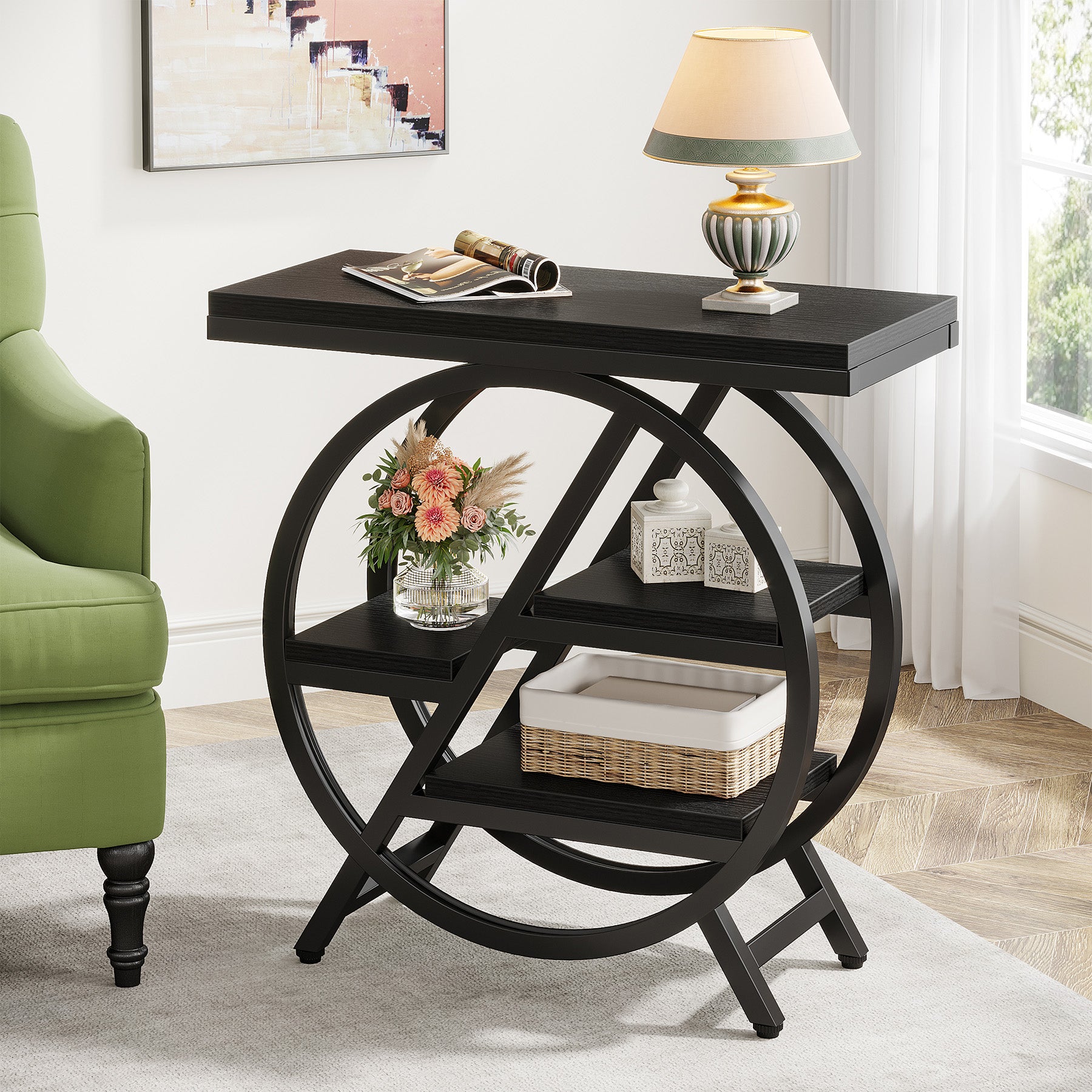 4-Tier End Table, Small Side Table Snack Table with Storage Shelves