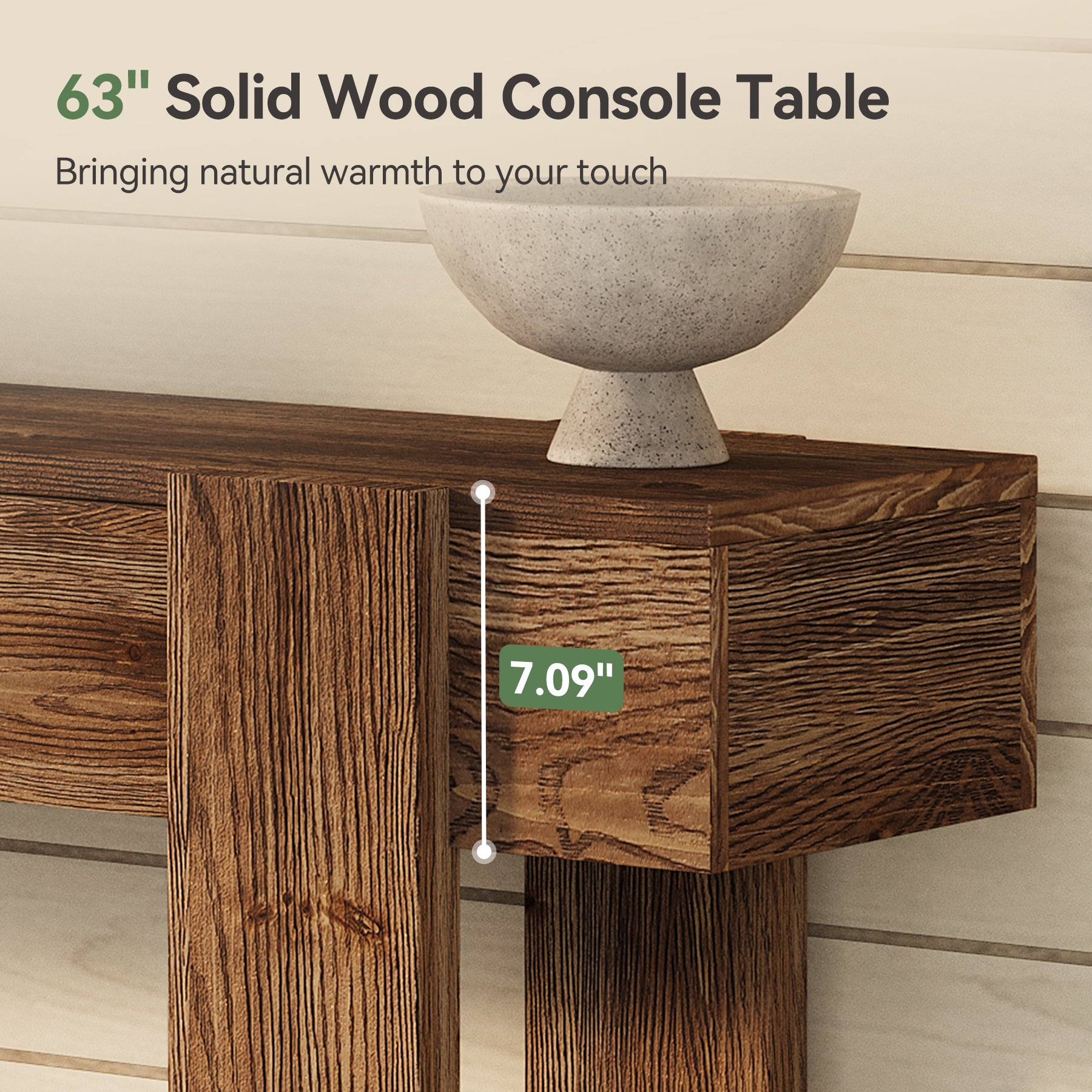 Solid Wood Console Table, 63" Long Entryway Table with 2 Drawers