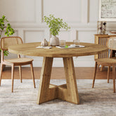 Solid Wood Round Dining Table, 47" Farmhouse Kitchen Table for 4-6 3