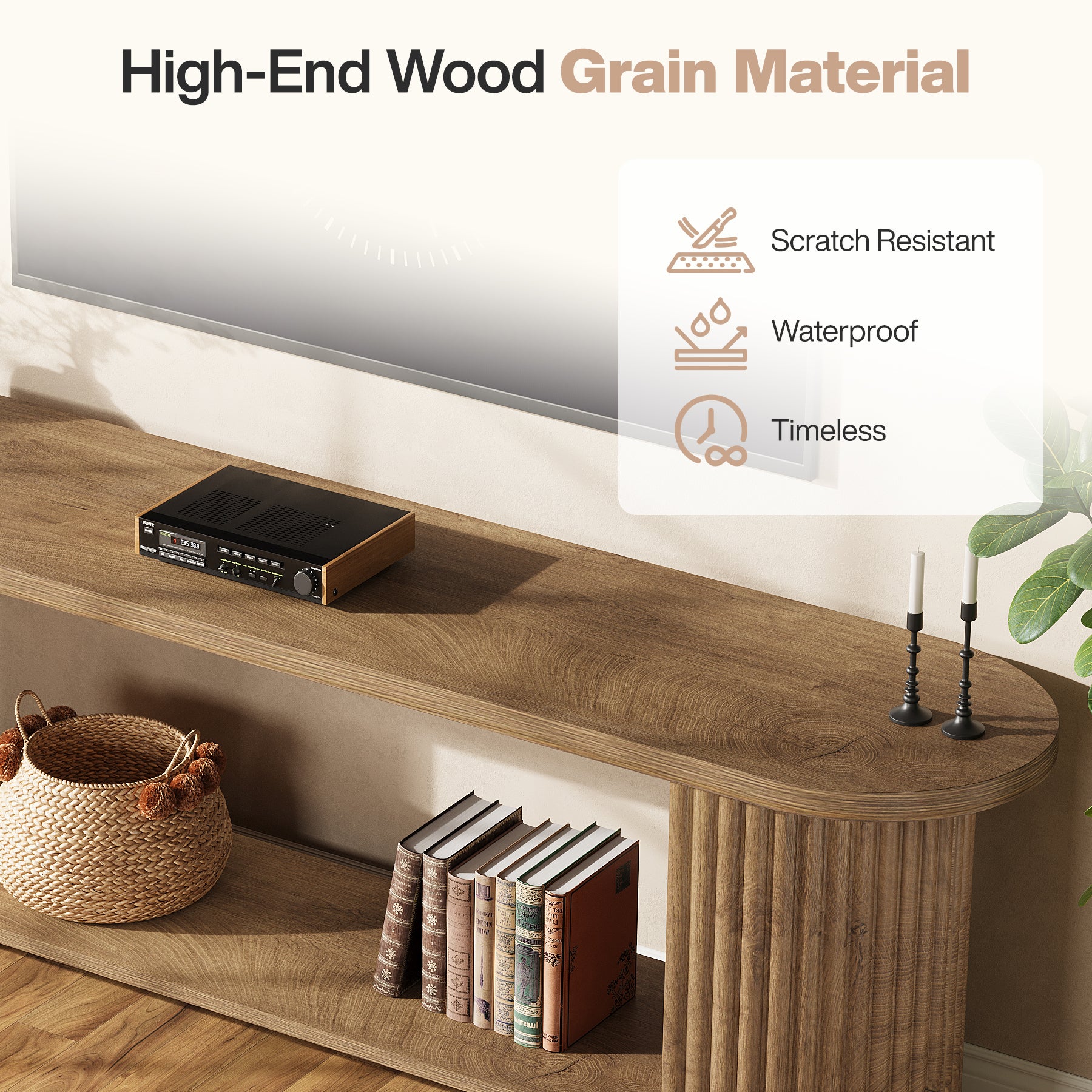 63” Fluted TV Stand, Farmhouse Entertainment Center with Storage Shelf