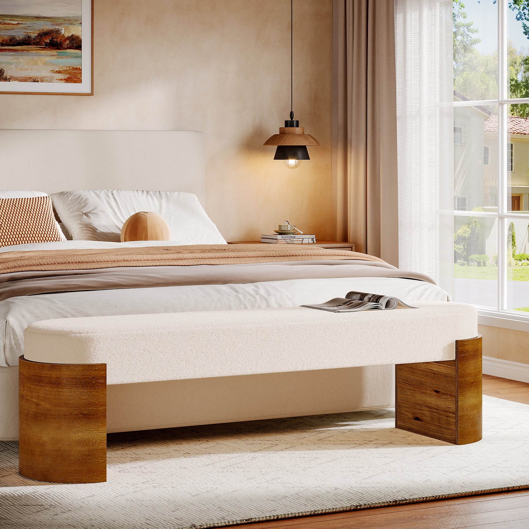 59" Upholstered Entryway Bench, Modern Shoe Bench End of Bed Bench