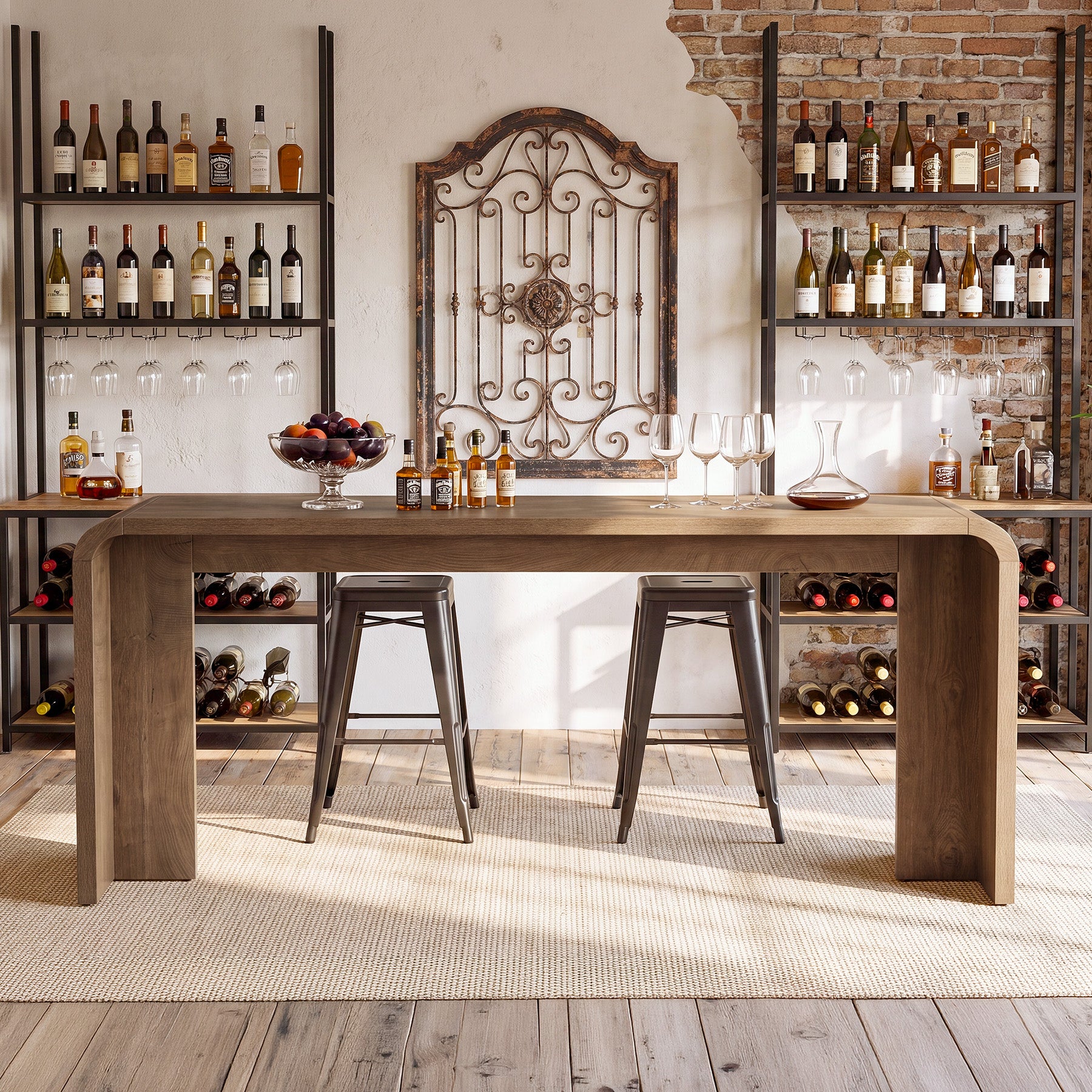 70.9" Long Bar Table, Narrow Counter Height Pub Table with Curved U-Shaped Base