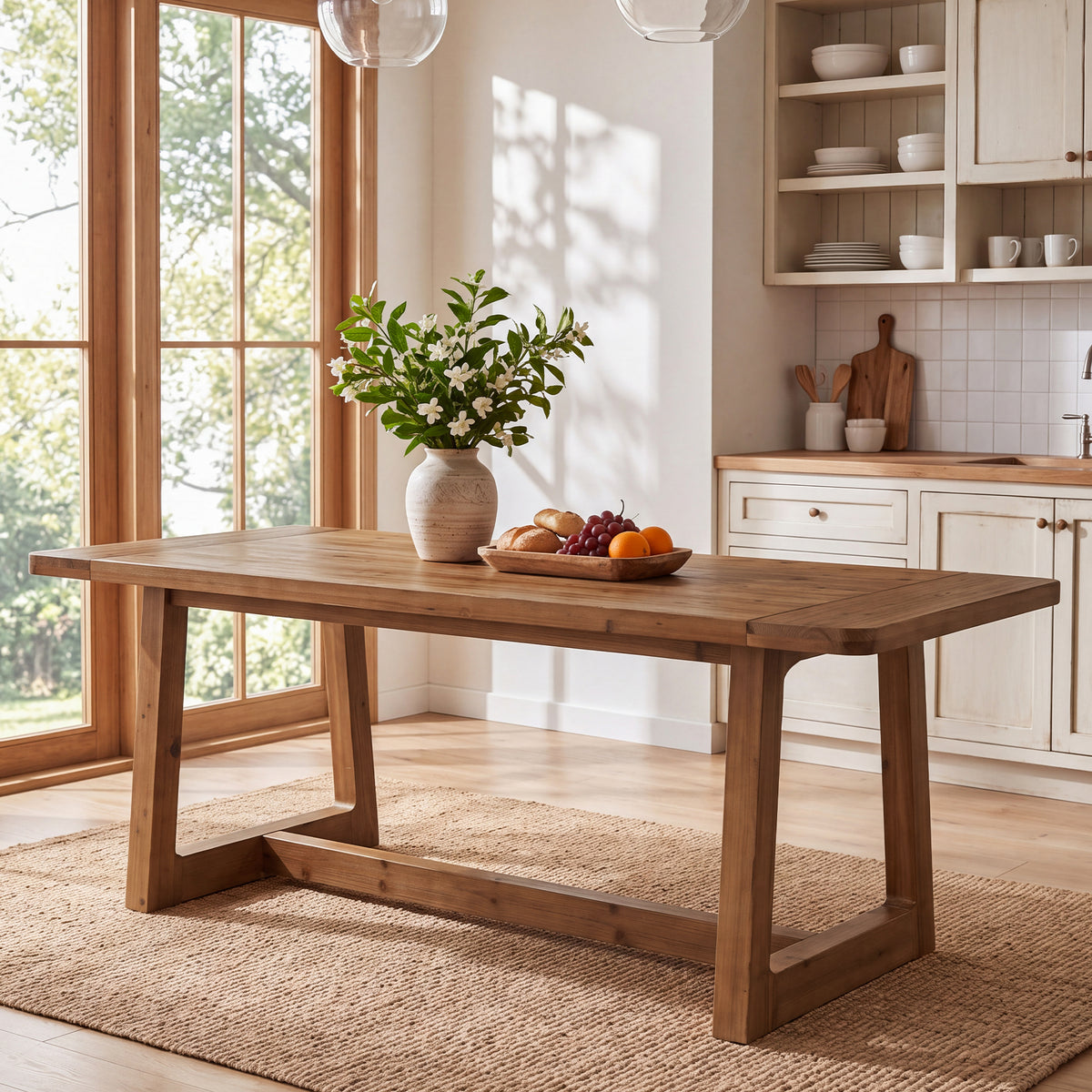 71" Solid Wood Dining Table for 6-8, Farmhouse Kitchen Table with Thickened Tabletop